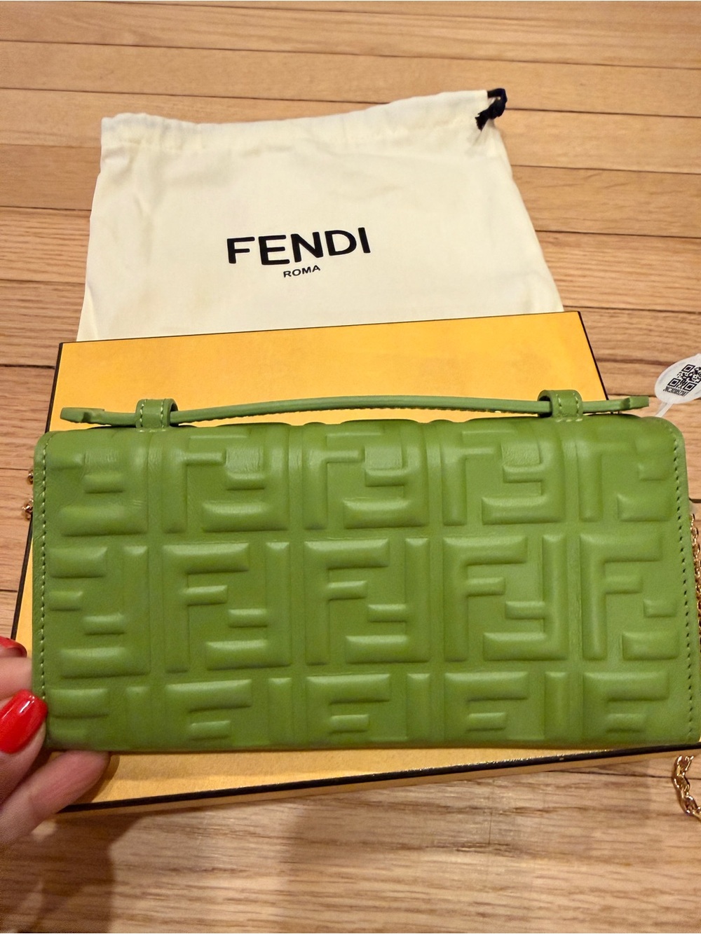 Fendi Lime Green Mini Baguette with Gold Chain - Picture 3 of 6